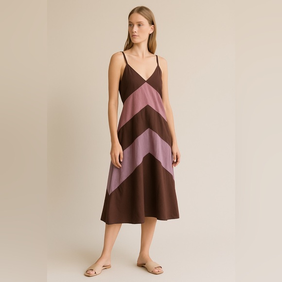 BCBG Maxazria Color Block Purple Brown Sleeveless Midi Dress Size 8 - Picture 1 of 13